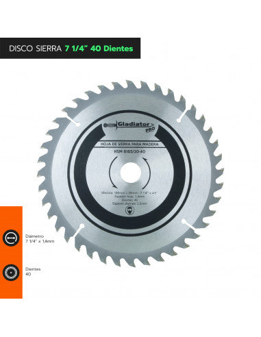 DISCO DE SIERRA 7 1/4" x 1.4mm 40 DTES HSM 8185