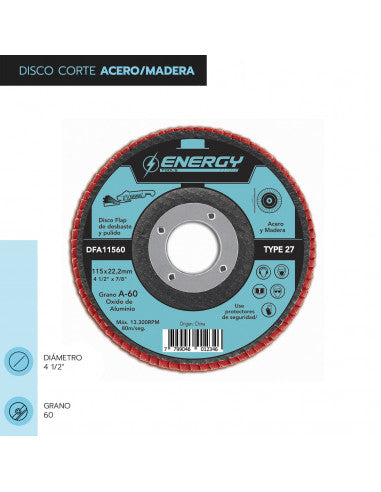 DISCO FLAP 4 1/2" ACERO / MADERA GR 60 DFA 11560