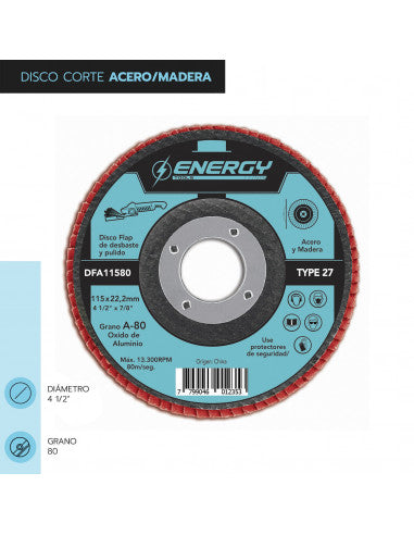 DISCO FLAP 4 1/2" ACERO / MADERA GR 80 DFA 11580