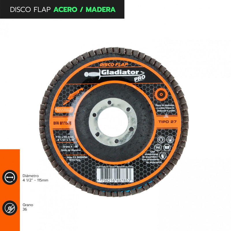 DISCO FLAP 4 1/2" ACERO / MADERA GR36 DFA 811536