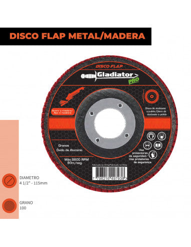 DISCO FLAP 4 1/2" ACERO y MADERA GR100 DFA 811510