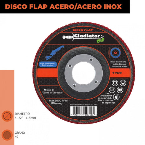 DISCO FLAP 4 1/2" METAL / ACERO INOX GR120 8115120