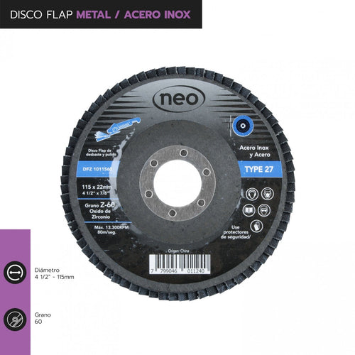DISCO FLAP 4 1/2" METAL / ACERO INOX GR60 1011560