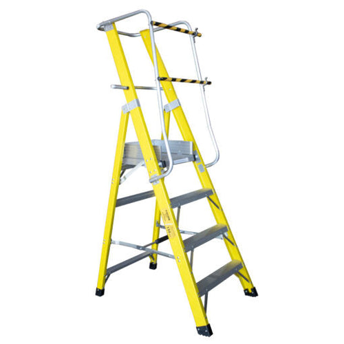 ESCALERA FIBRA VIDRIO PLATAFORMA 4 PELDAÑOS CON BARANDA DOBLE
