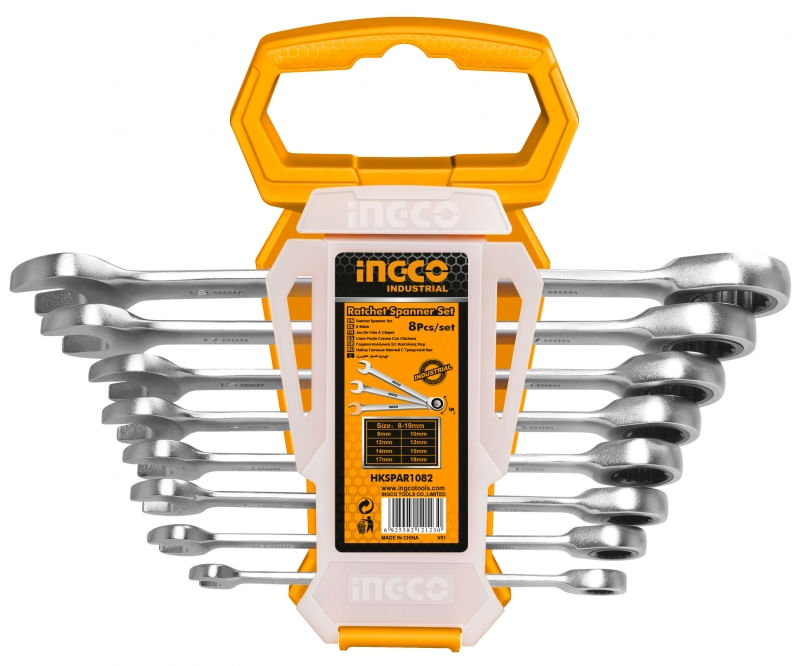 LLAVE PUNTA Y CORONA INGCO C/CHICHARRA 8-19 MM JGO.8 PZAS # HKSPAR1082